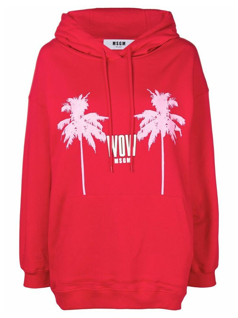 MSGM logo palm print hoodie - Red