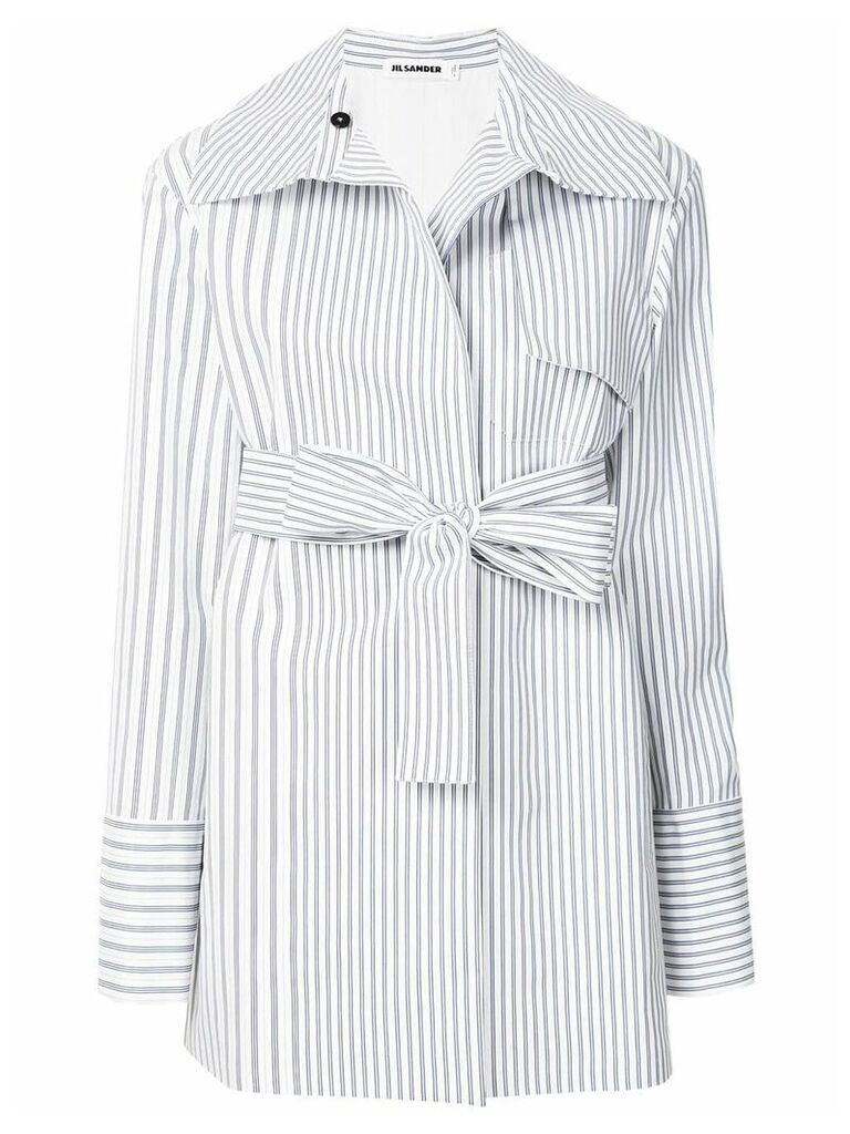 Jil Sander striped belted coat - White