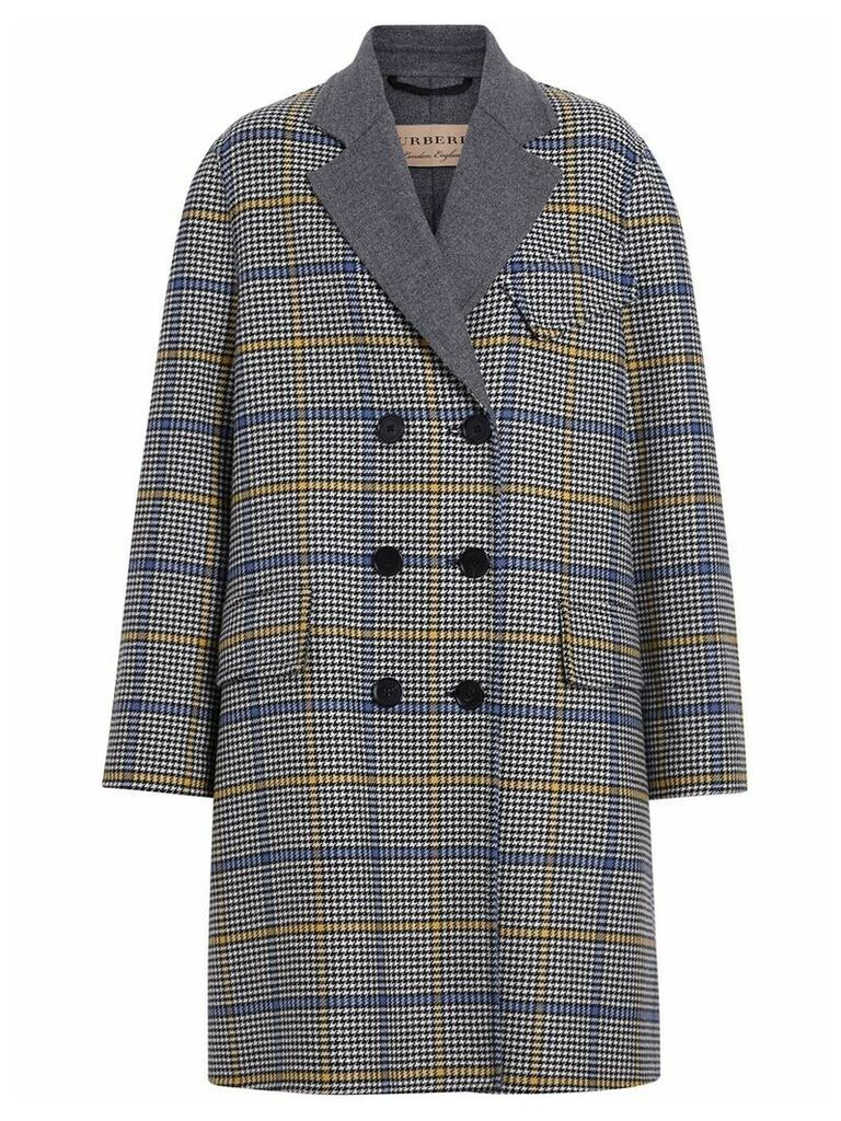 Burberry Double-faced Check Wool Cashmere Coat - Blue
