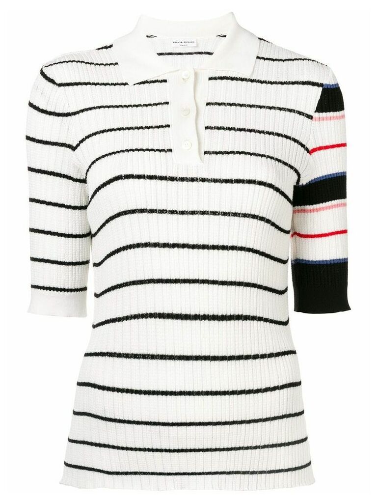 Sonia Rykiel striped ribbed knit polo top - White