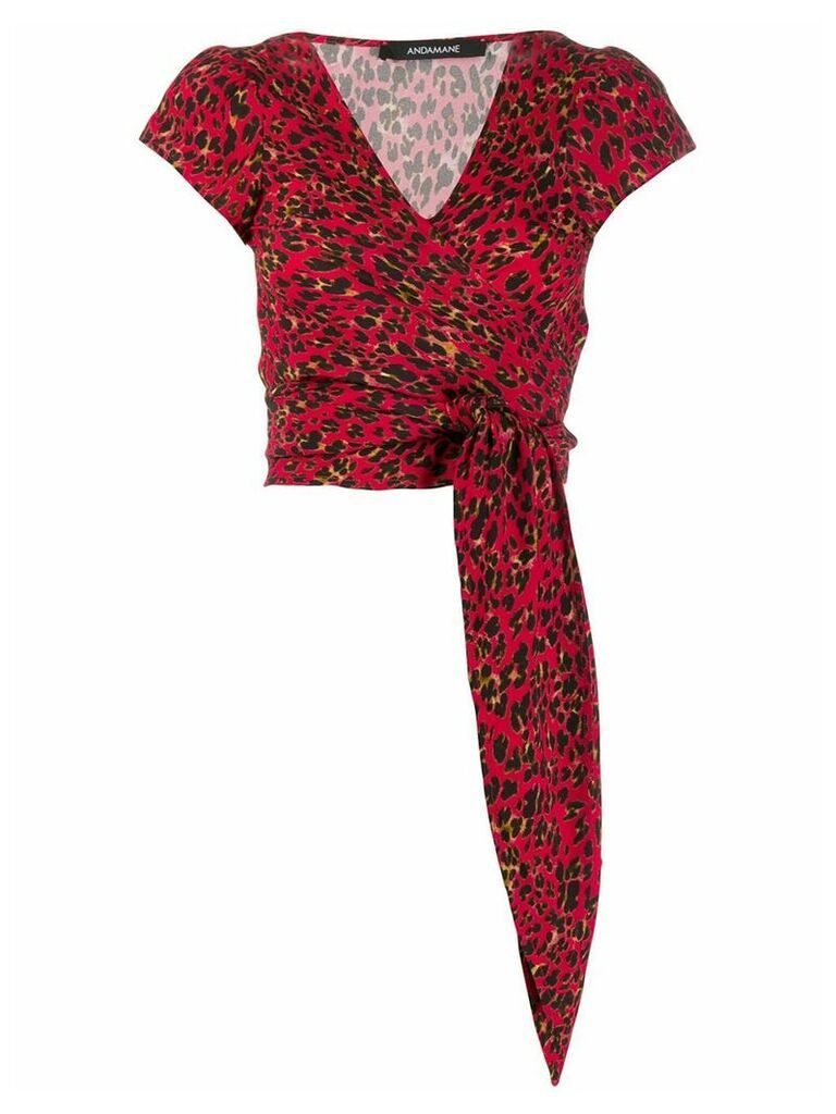 Andamane leopard pattern tie blouse - Red