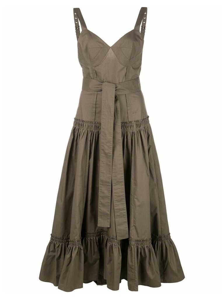 Proenza Schouler Sleeveless Tiered Cotton Poplin Dress - Brown