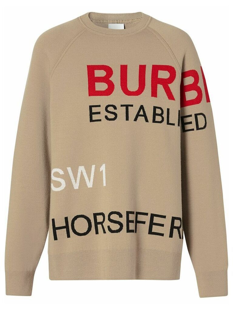 Burberry Horseferry Intarsia Merino Wool Blend Sweater - NEUTRALS