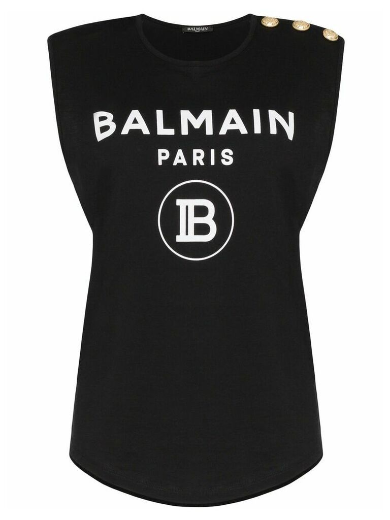 Balmain logo print tank top - Black
