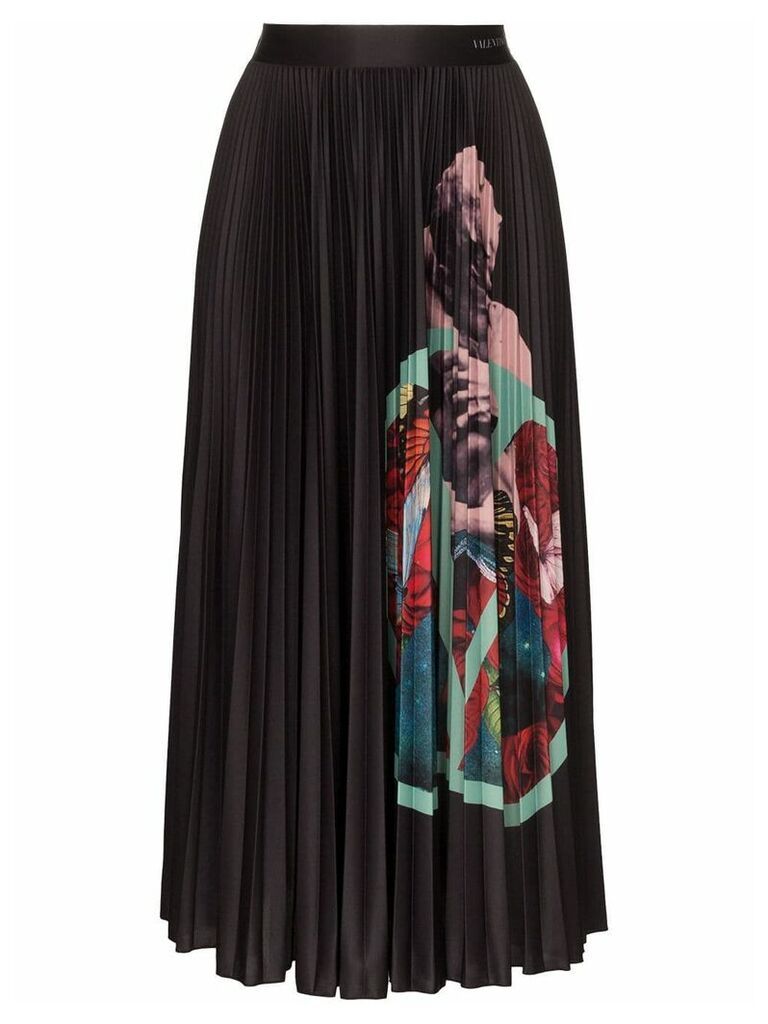 Valentino x Undercover VLOGO Lovers print pleated midi skirt - Black