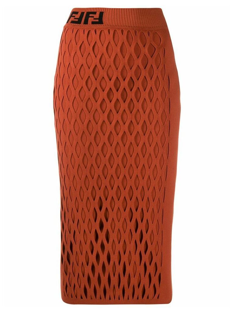 Fendi FF motif detail pencil skirt - ORANGE