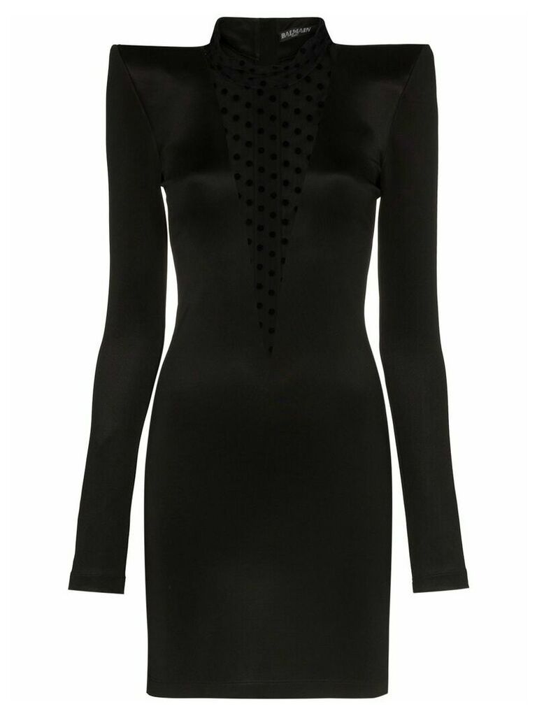 Balmain square shoulder sheer insert dress - Black
