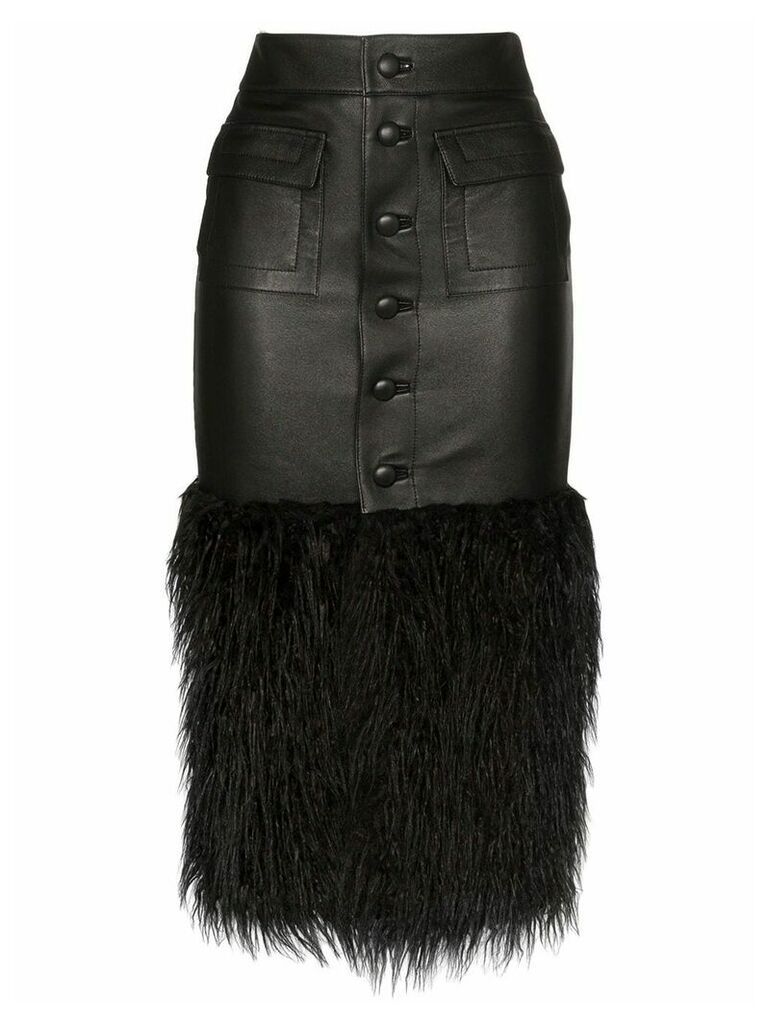 Saint Laurent faux-feather trim fitted skirt - Black