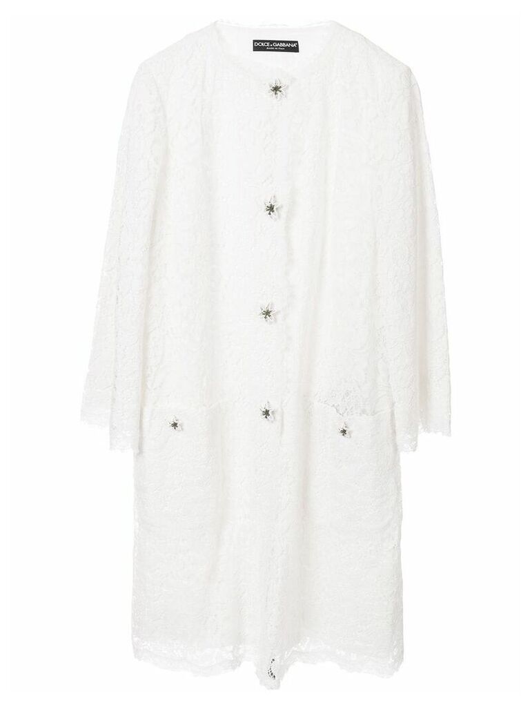Dolce & Gabbana lace single-breasted coat - White