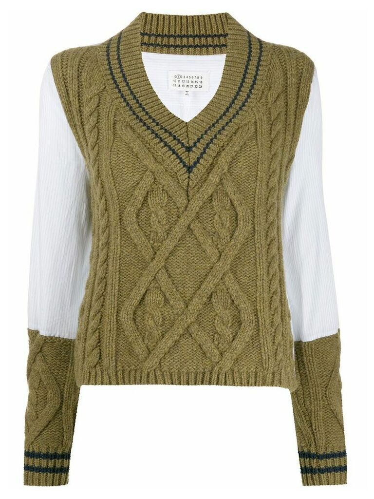 Maison Margiela panelled cable knit jumper - Green