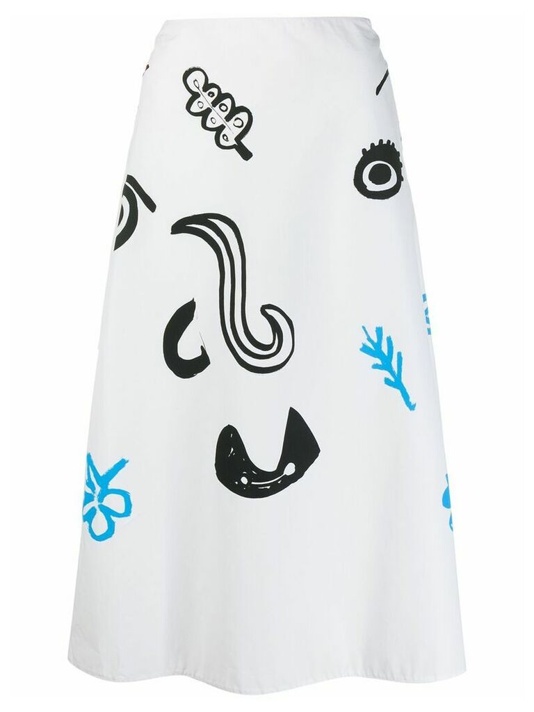 Marni printed A-line skirt - White
