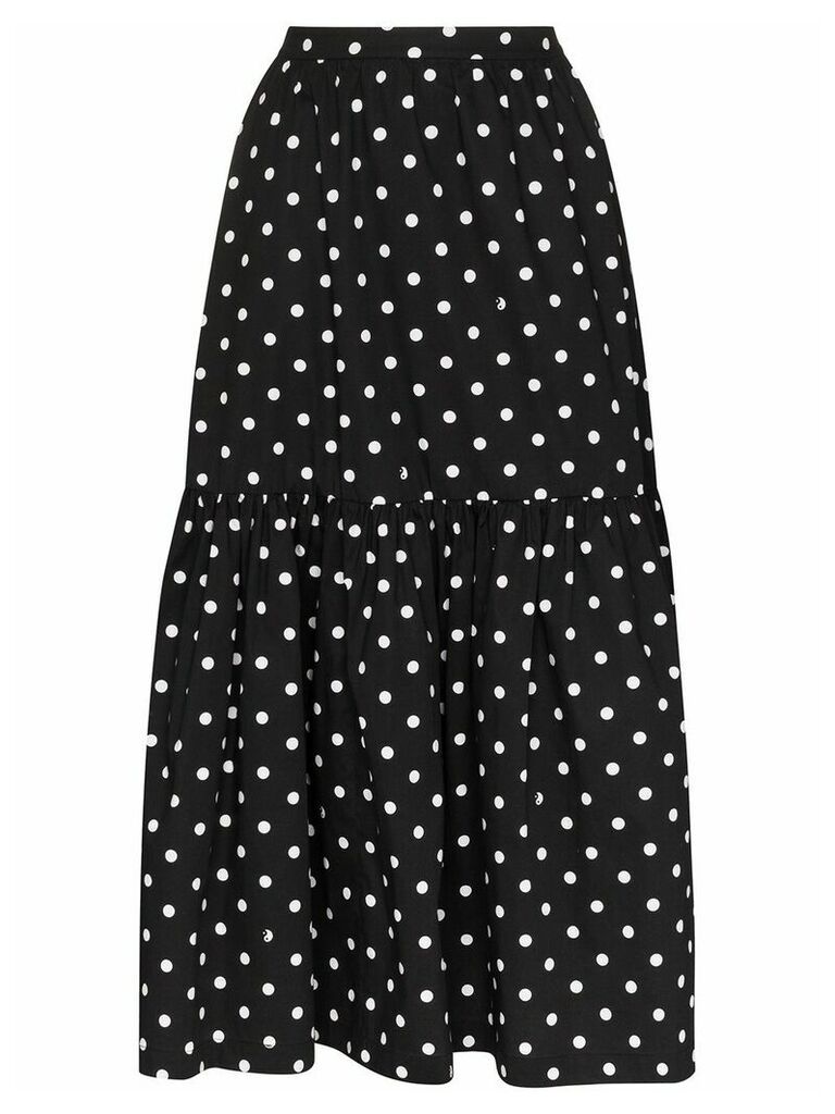 Staud polka-dot tiered midi skirt - Black