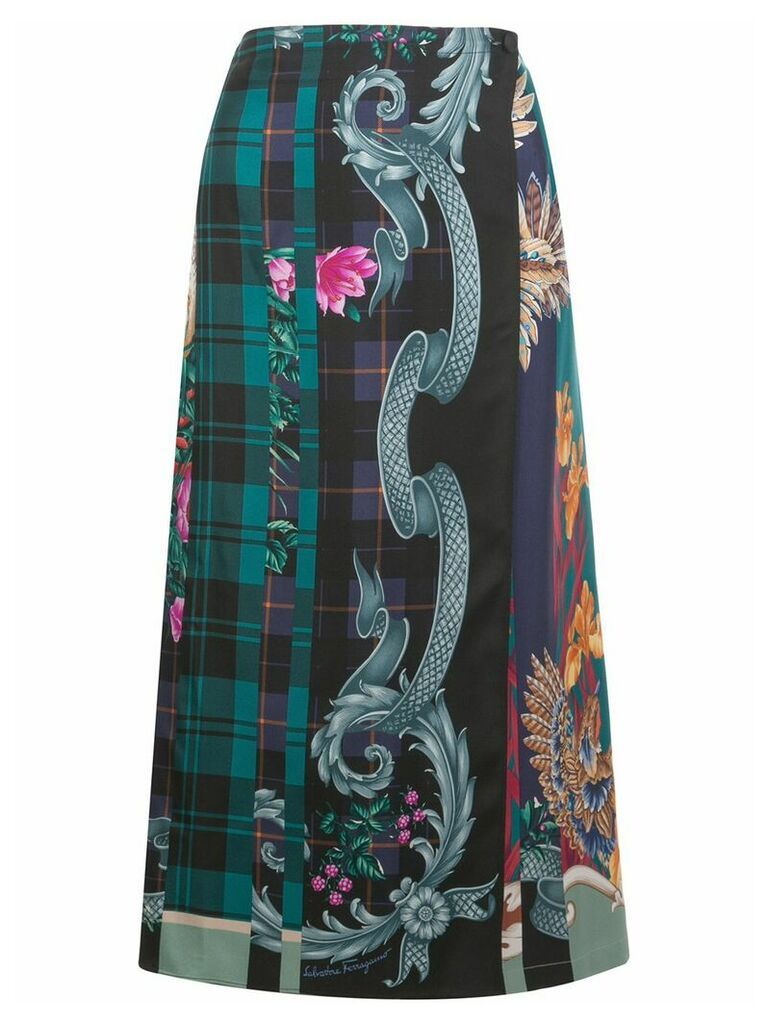 Salvatore Ferragamo mixed print straight skirt - Blue