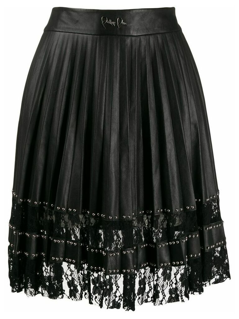 Philipp Plein pleated lace skirt - Black