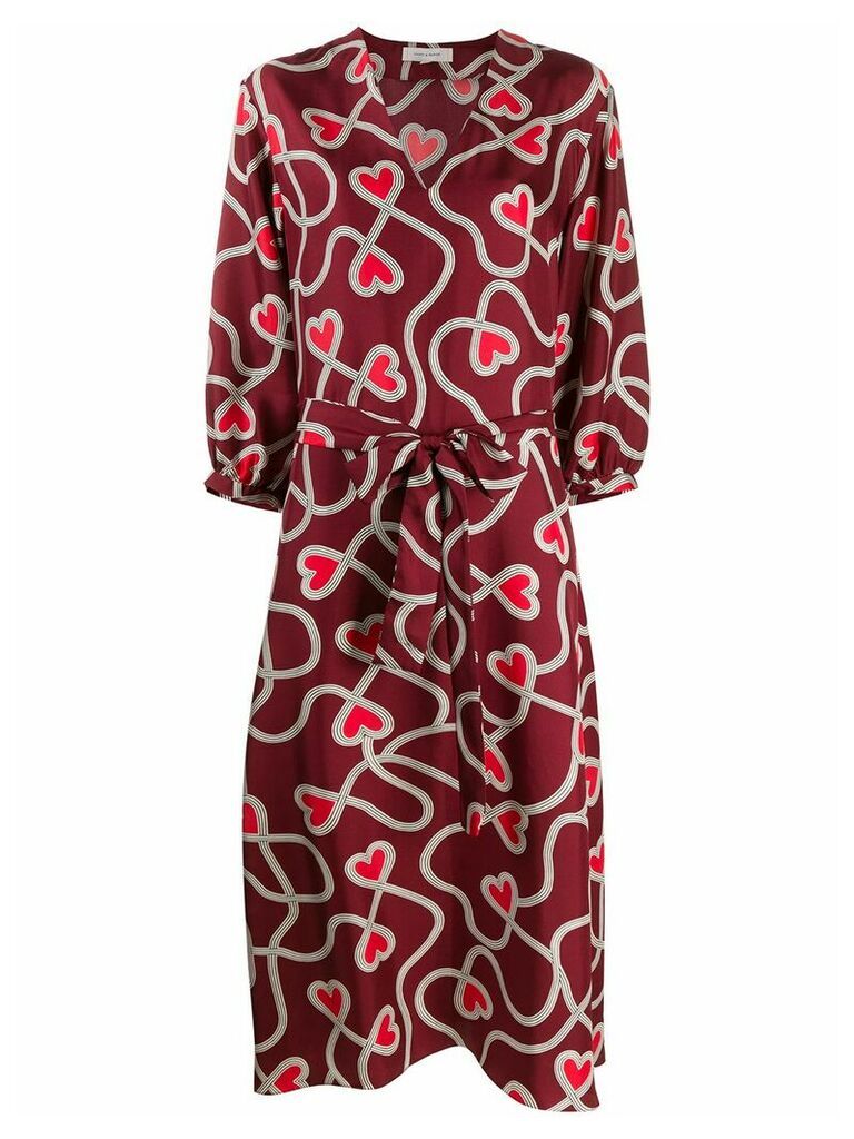 Chinti and Parker heart-print silk belted dress - Red