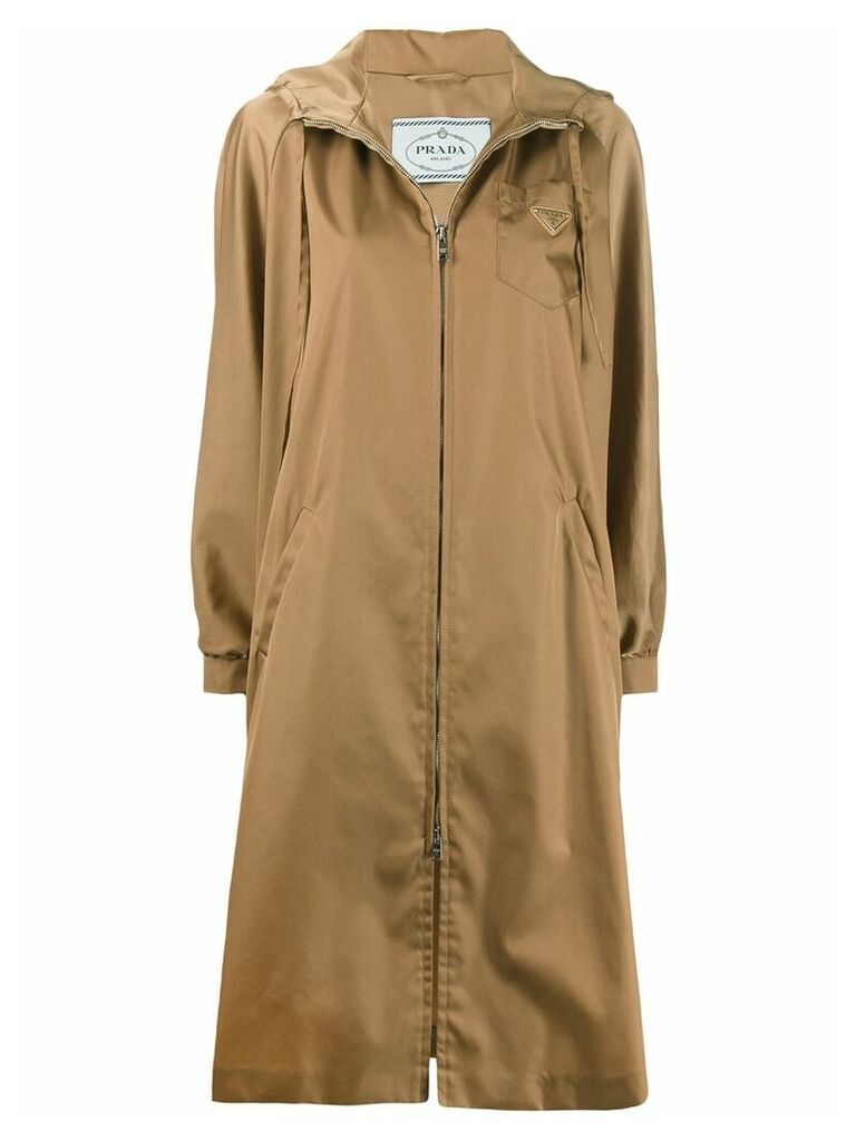 Prada belted hooded trench coat - Brown