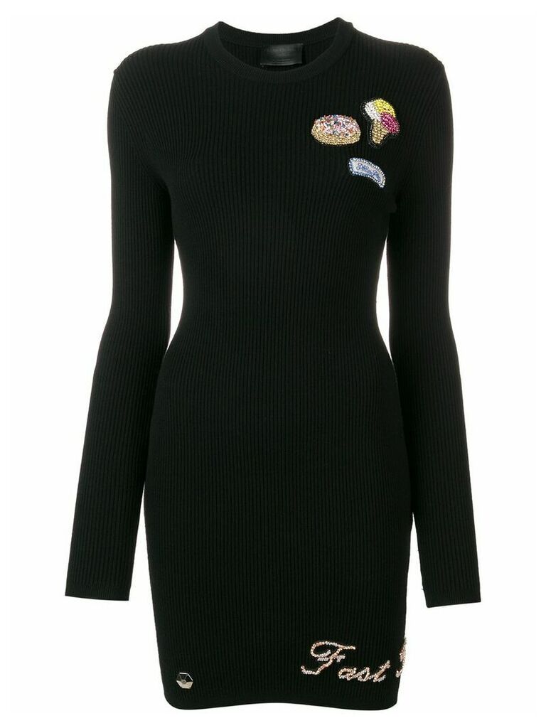 Philipp Plein embellished patch knitted dress - Black