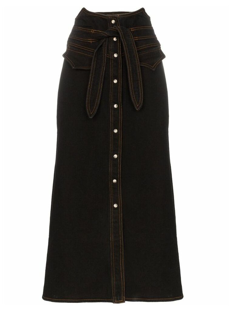 Nanushka Alma tie waist mid-length denim skirt - Black