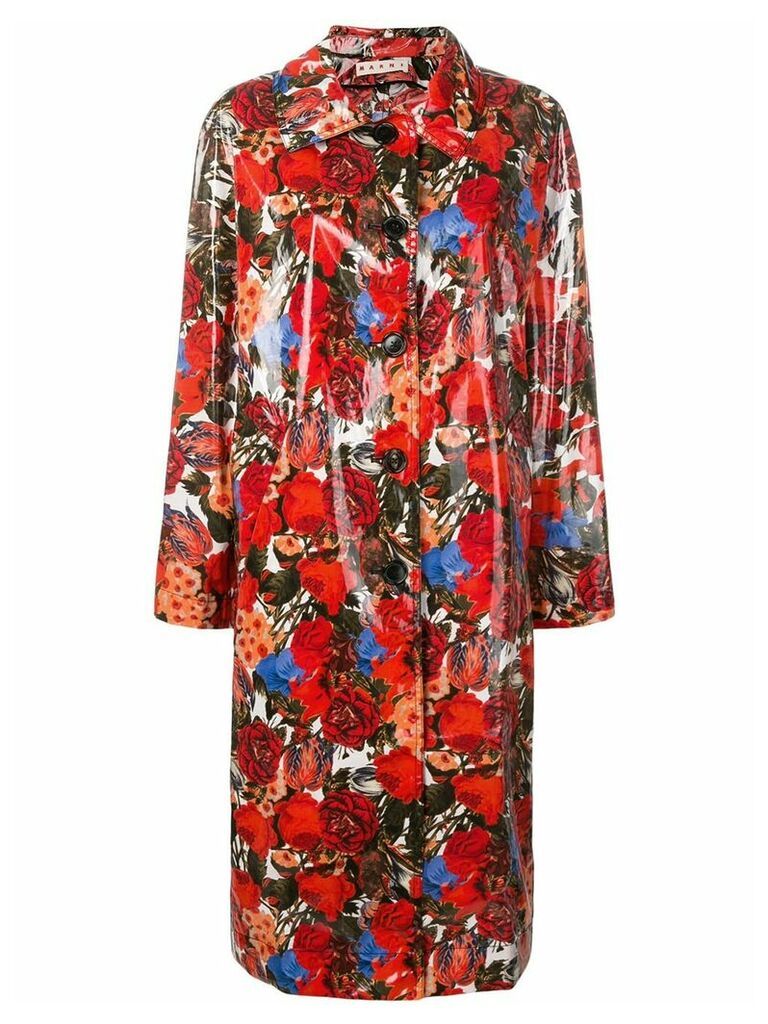 Marni coated floral print coat - Red