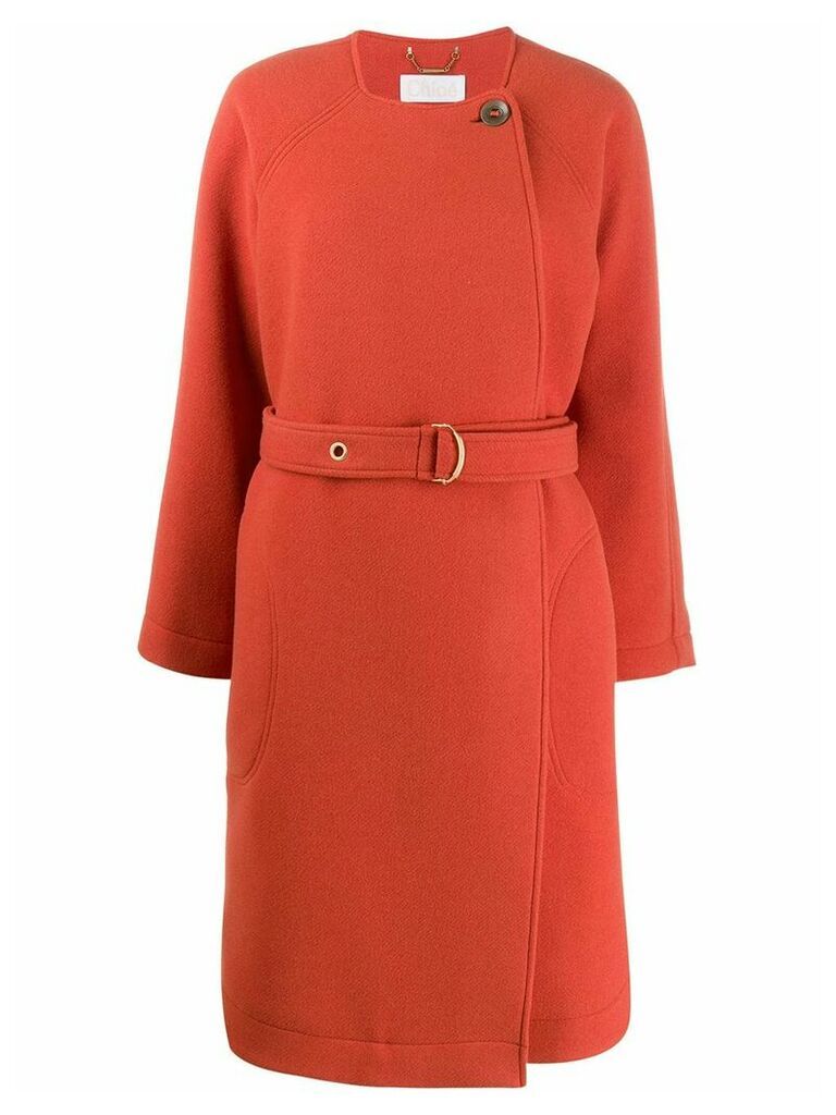 Chloé belted wool coat - ORANGE
