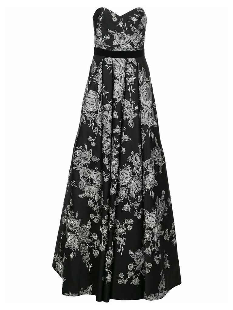 Marchesa Notte strapless floral-embroidered dress - Black