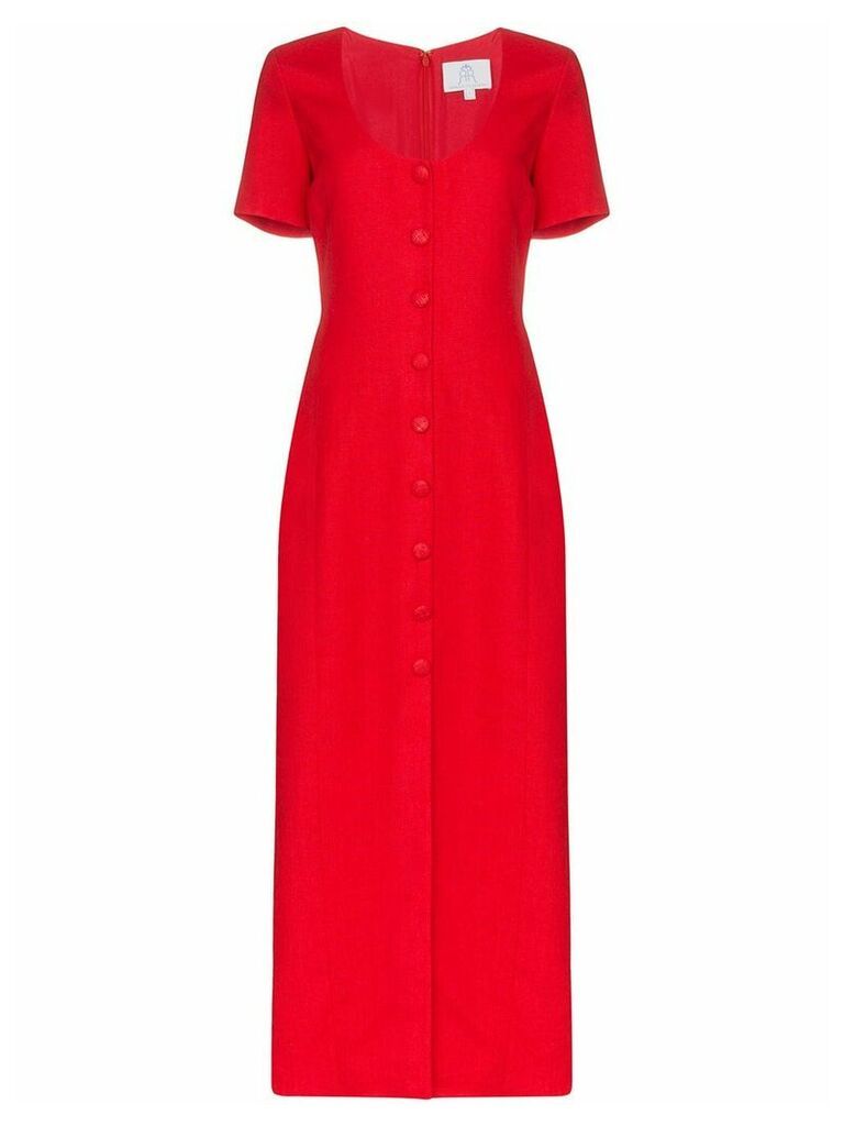 Rebecca De Ravenel buttoned linen dress - Red