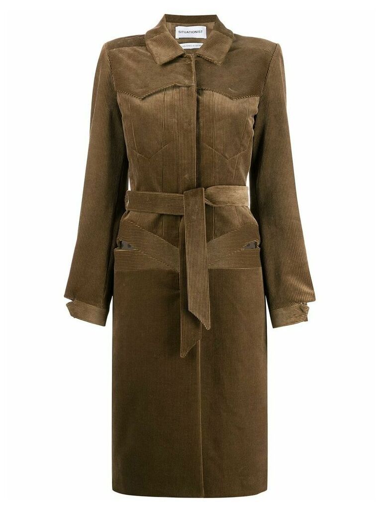 Situationist belted corduroy coat - Brown