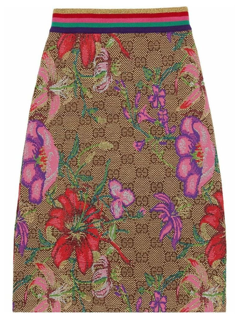 Gucci floral print monogram skirt - Brown