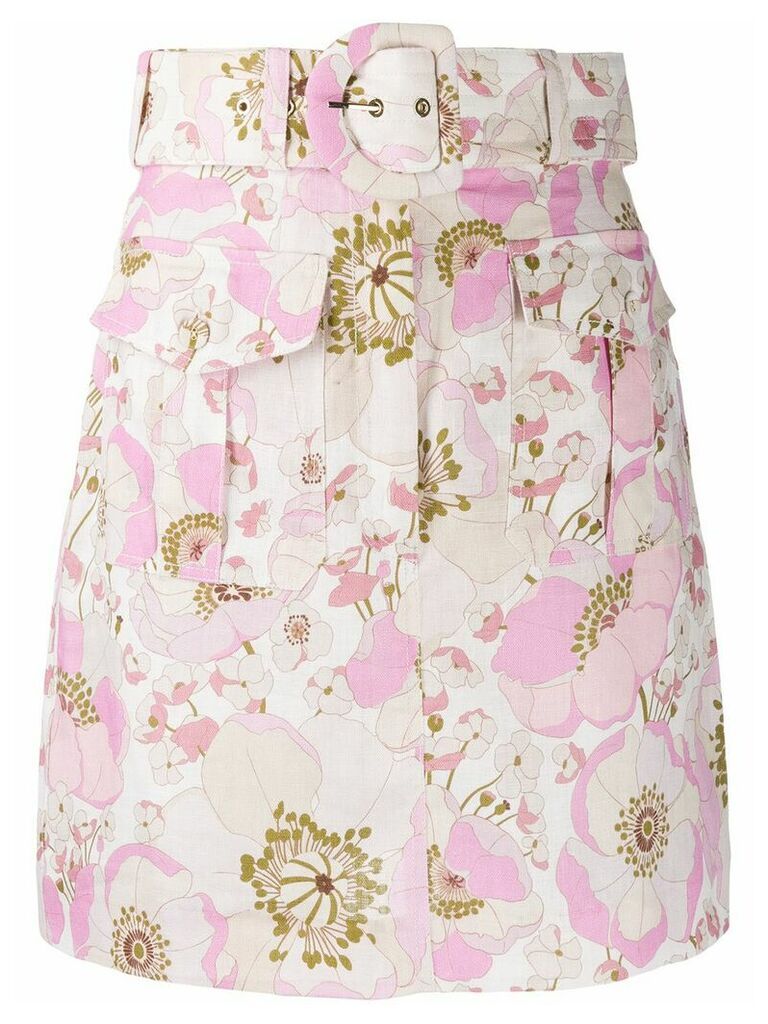 Zimmermann belted floral print skirt - White