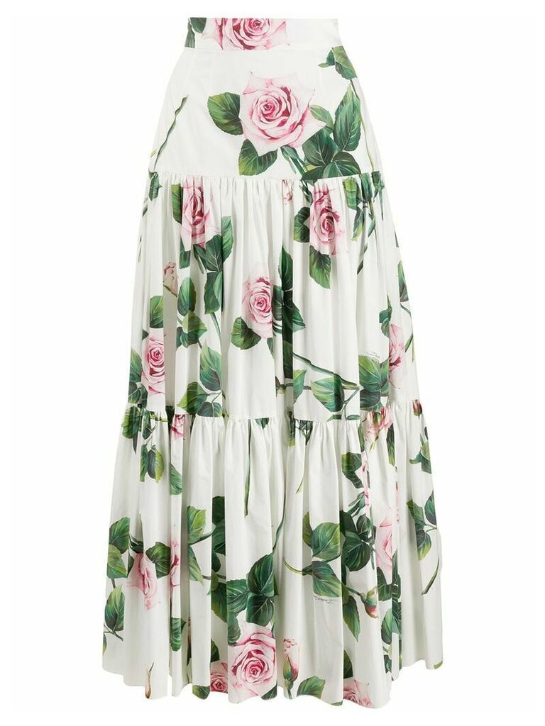 Dolce & Gabbana tropical rose print skirt - White