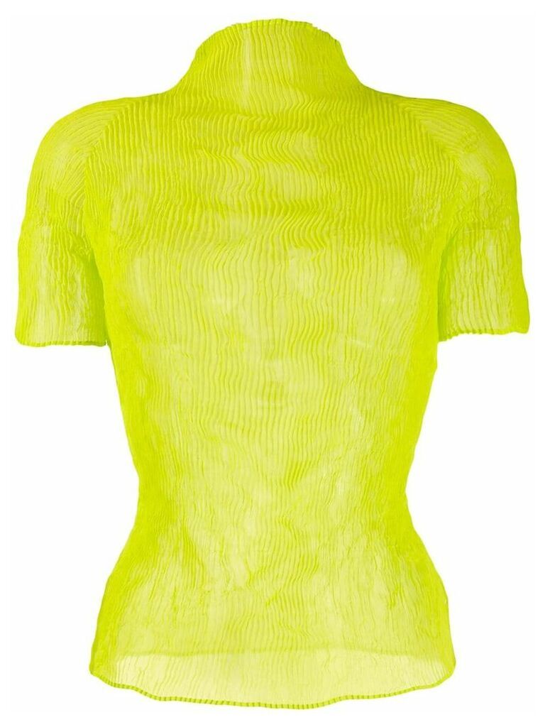 Issey Miyake micro-pleated fitted top - Yellow