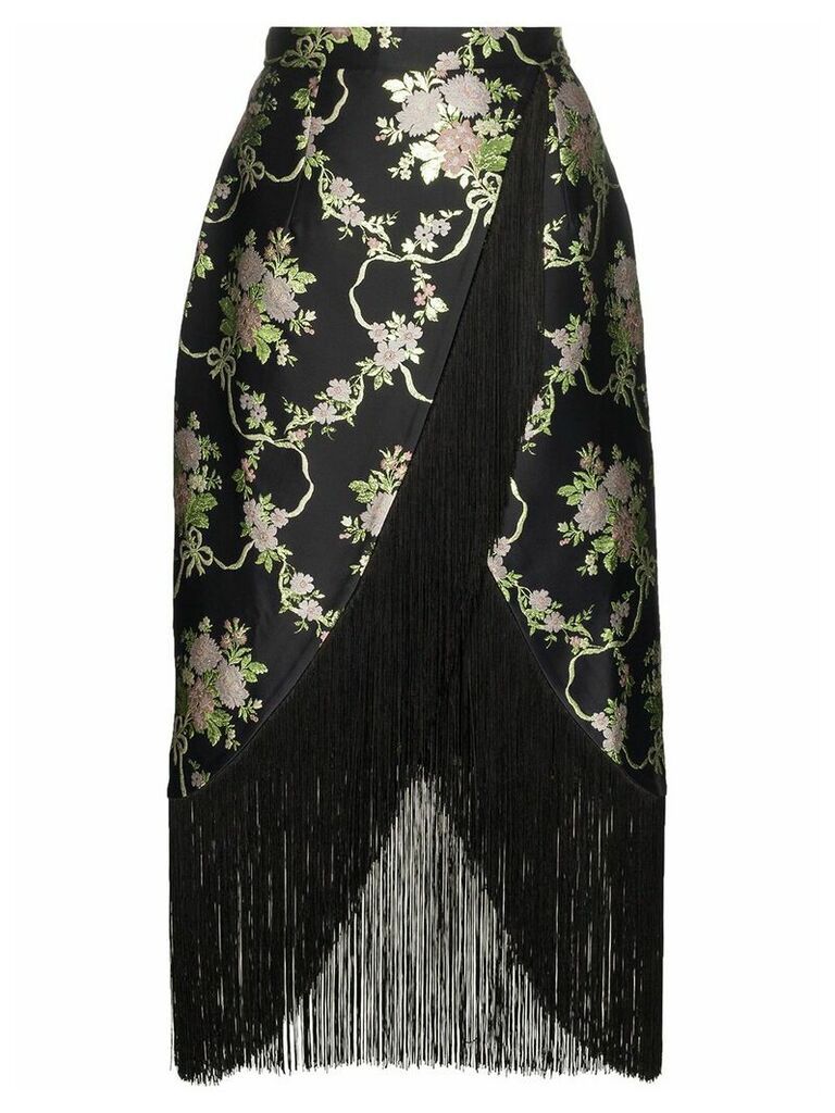 Taller Marmo fringed floral-jacquard wrap skirt - Black