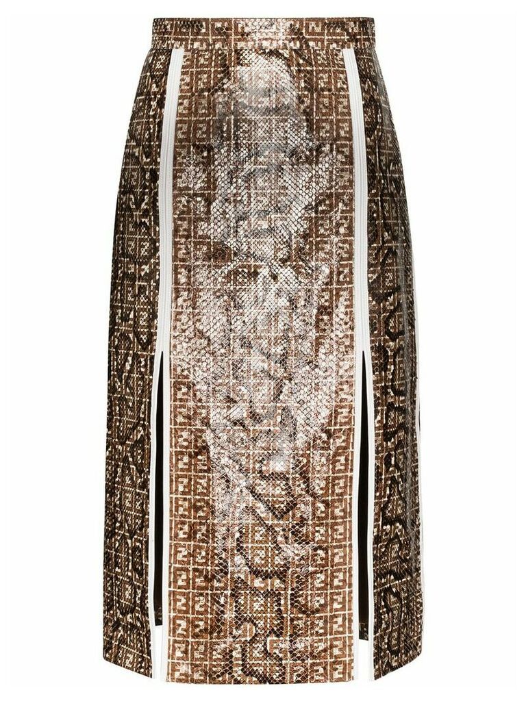 Fendi snake print FF motif skirt - Brown