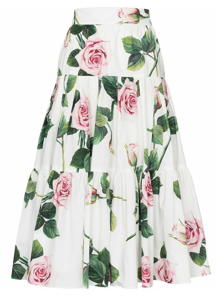 Dolce & Gabbana Floral print tiered skirt - White
