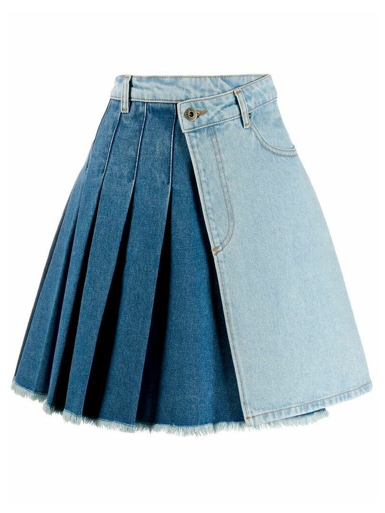 McQ Alexander McQueen pleated denim asymmetric skirt - Blue