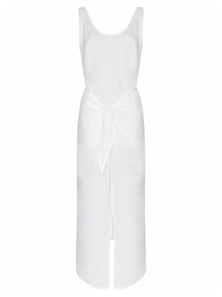 Anemone tie front scoop neck midi dress - White