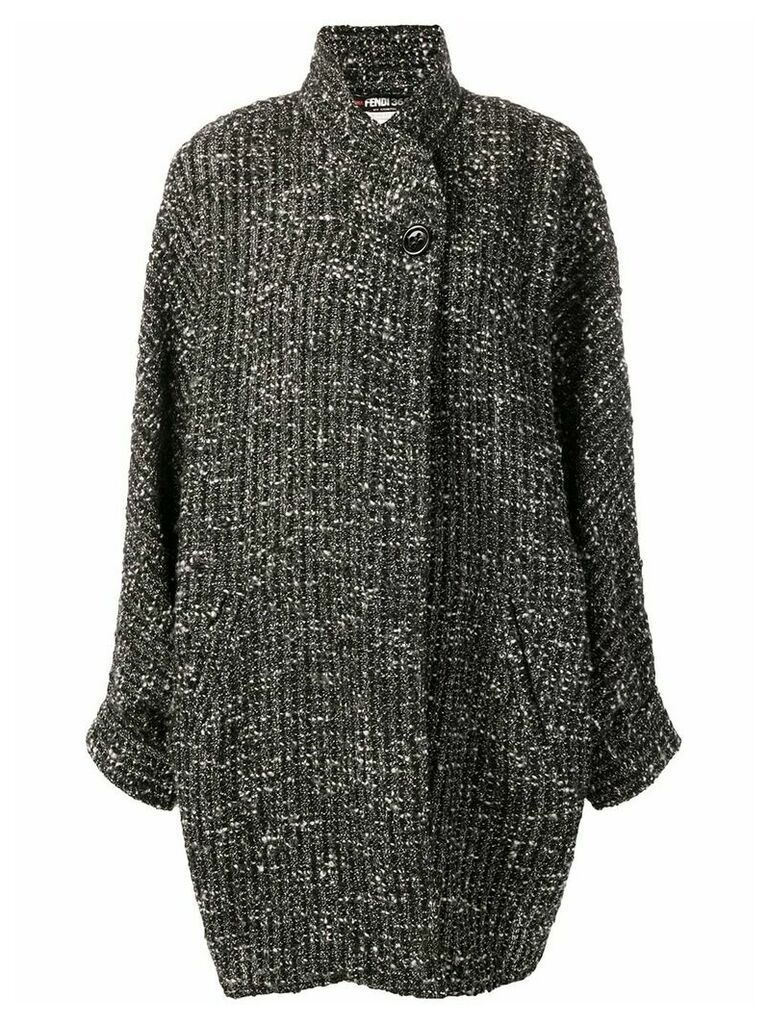 Fendi Pre-Owned tweed wrap coat - Black