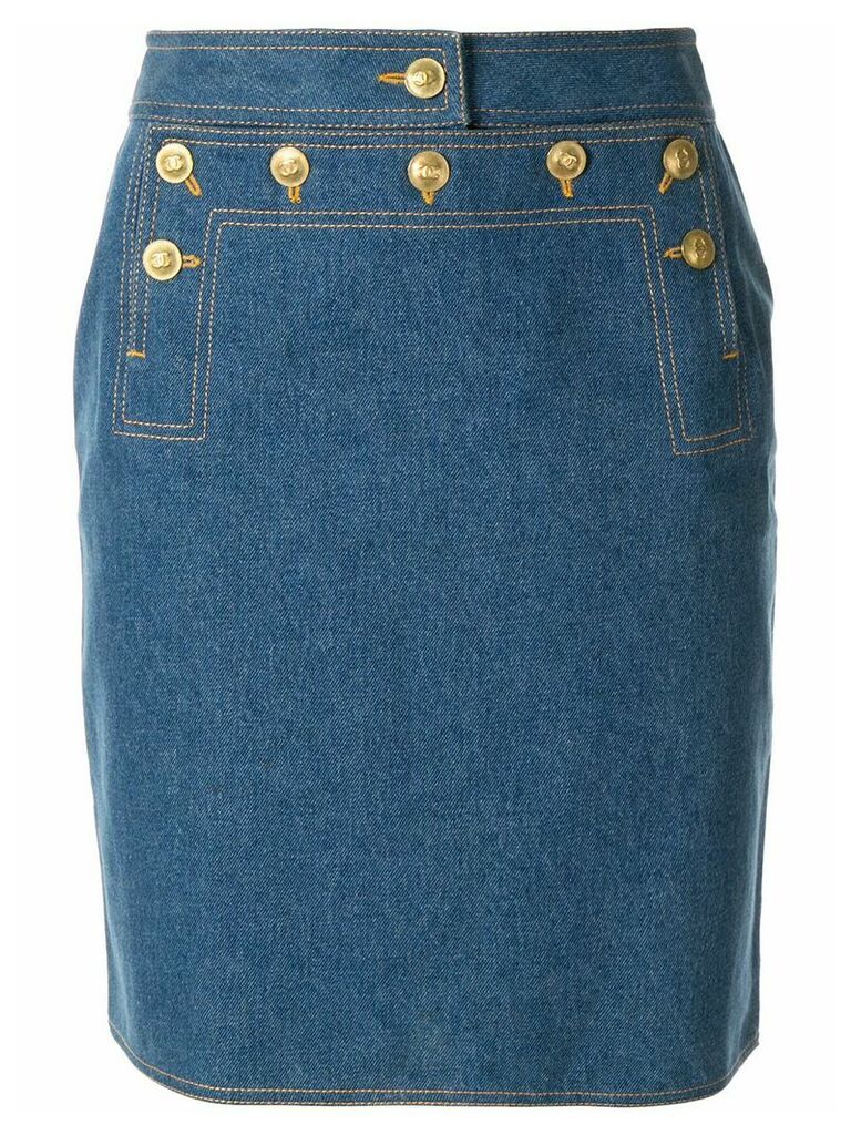 Chanel Pre-Owned buttoned flap denim skirt - Blue