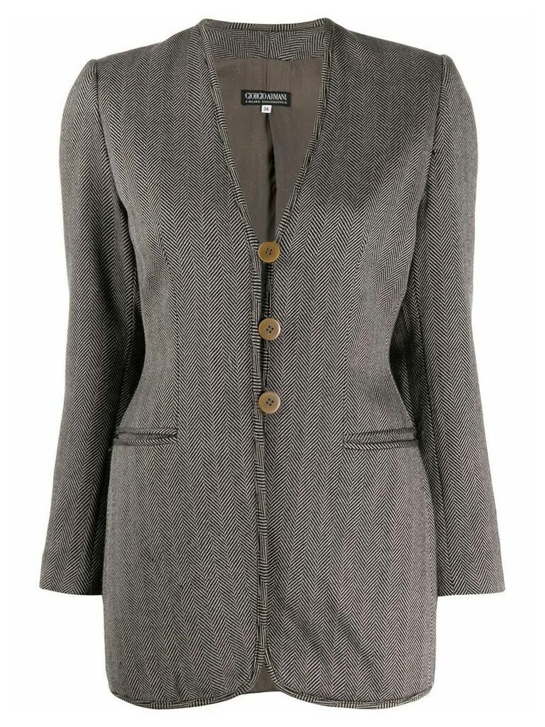 Giorgio Armani Pre-Owned 1990's herringbone pattern slim jacket - Grey