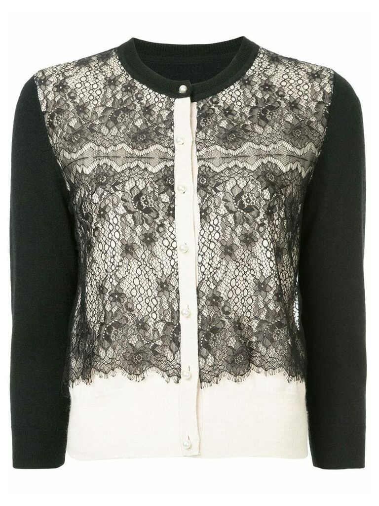 Onefifteen lace panel buttoned cardigan - Black