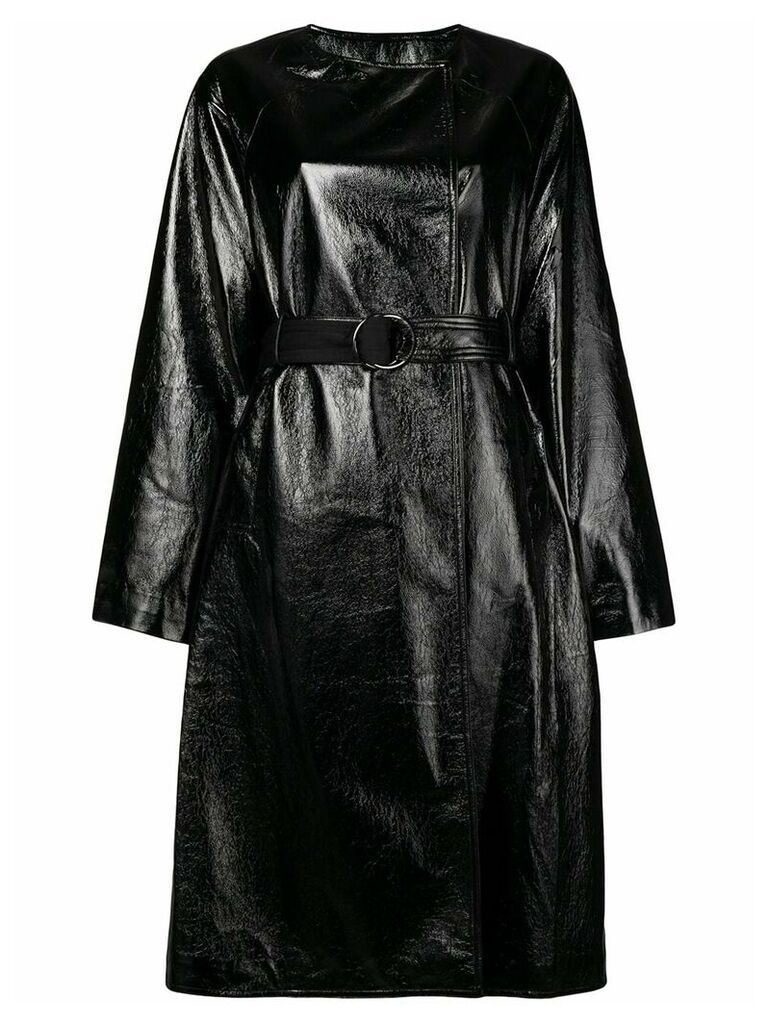 Three Floor vernished double breasted coat - Black