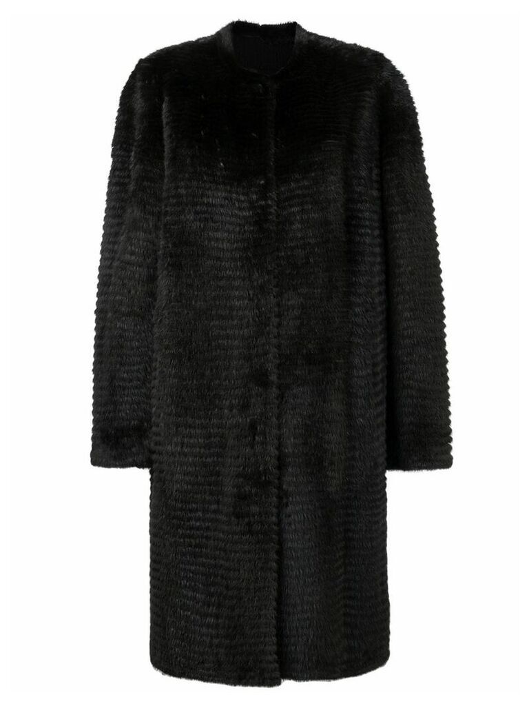 Liska oversized fur-trim coat - Brown