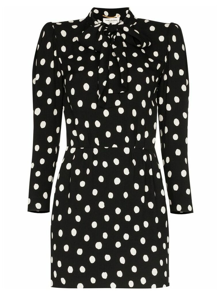 Saint Laurent pussy-bow polka-dot mini dress - Black