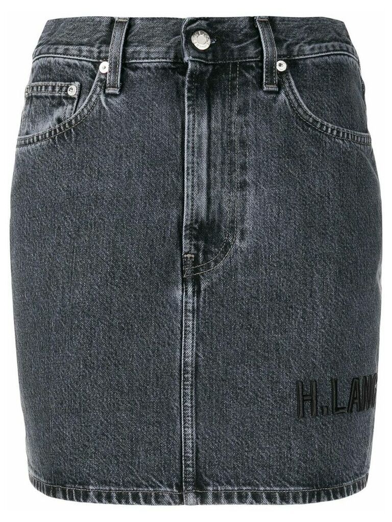 Helmut Lang brand-embroidered denim mini-skirt - Blue