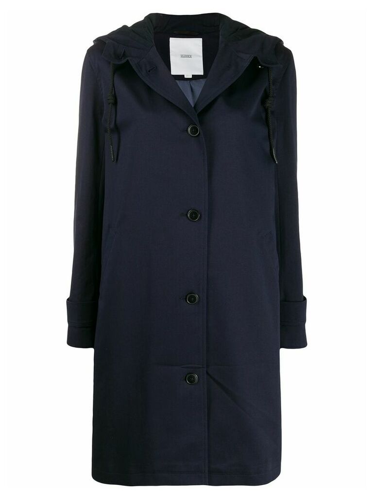 Closed drawstring hooded single-breasted coat - Blue