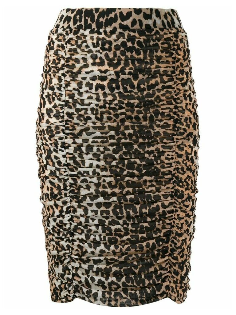 GANNI leopard print ruched pencil skirt - Neutrals