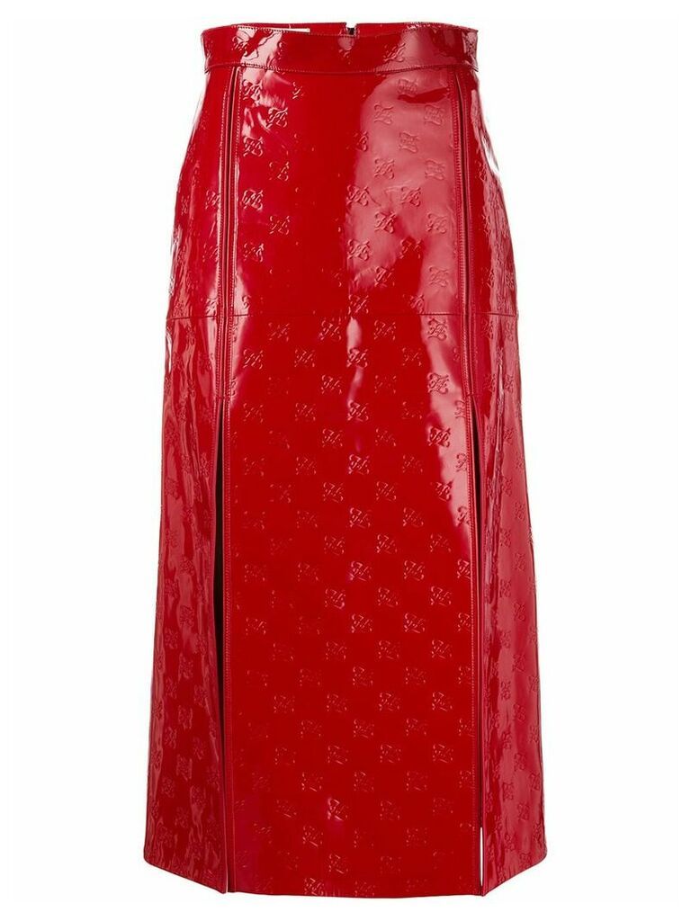 Fendi debossed monogram leather skirt - Red