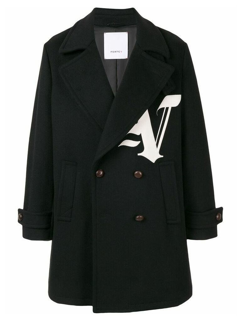 Ports V double buttoned logo coat - Black