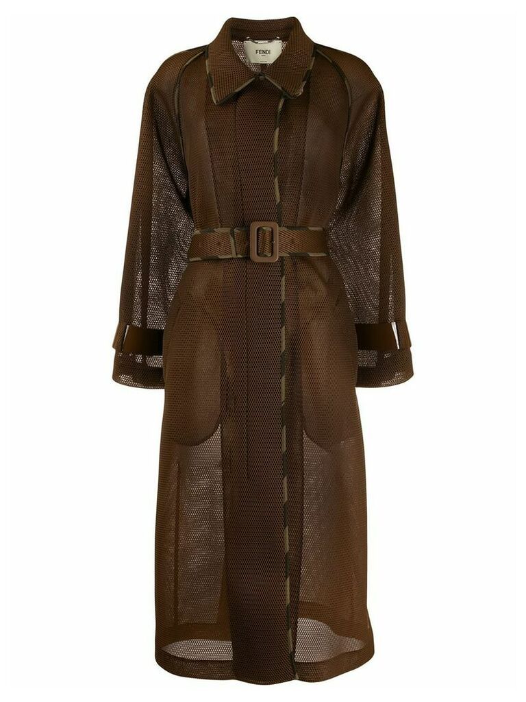 Fendi mesh belted trench coat - Brown