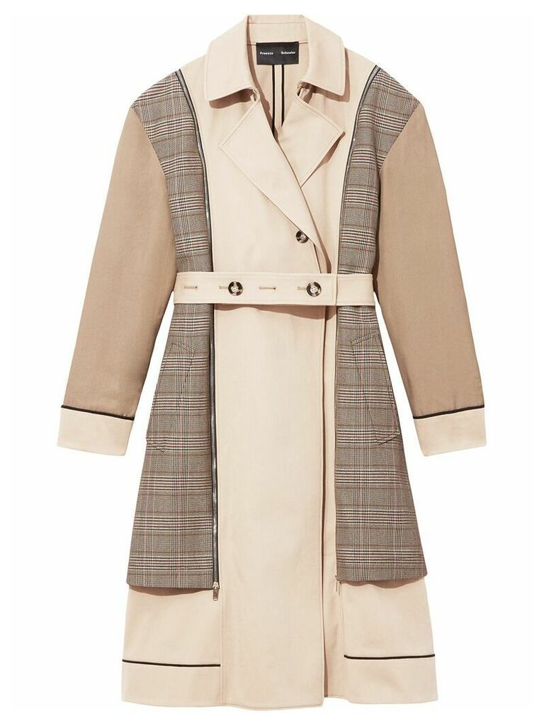 Proenza Schouler belted plaid detail trench coat - Brown